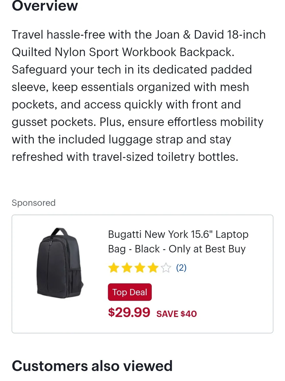 Joan & David Men's Backpack with Front Zip Pocket And Luggage Strap